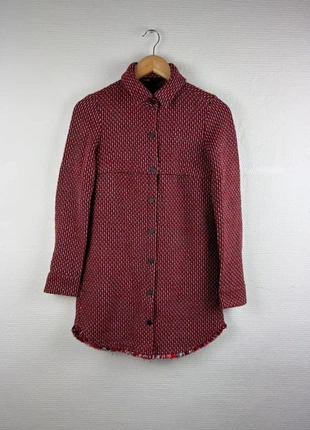 Veste / Manteau long en tweed frangé MAJE rouge et noir, marca: Maje, estado: Muito bom, tamanho: S / 36 / 8, €49.00, €52.15 inclui Proteção do Comprador