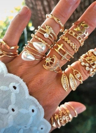 A39 lot de 23 bagues dorées or tendance diverses taille neuve, marca: Boutique privée, estado: Muito bom, tamanho: Ajustável, €9.50, €10.68 inclui Proteção do Comprador Pro