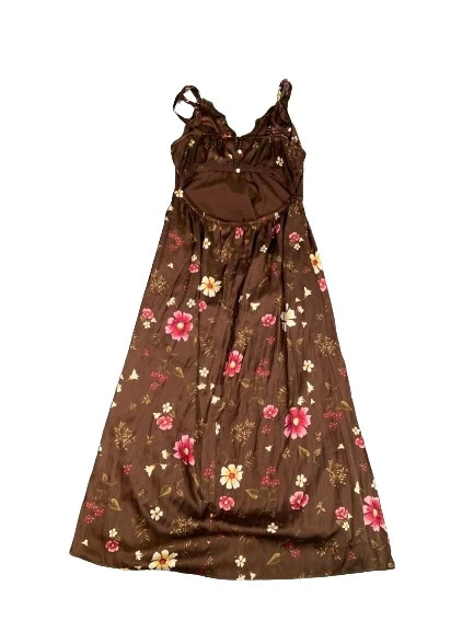 Old Navy Lace-Trimmed Satin Cami Shift Dress Size Medium Floral Pink Brown 2