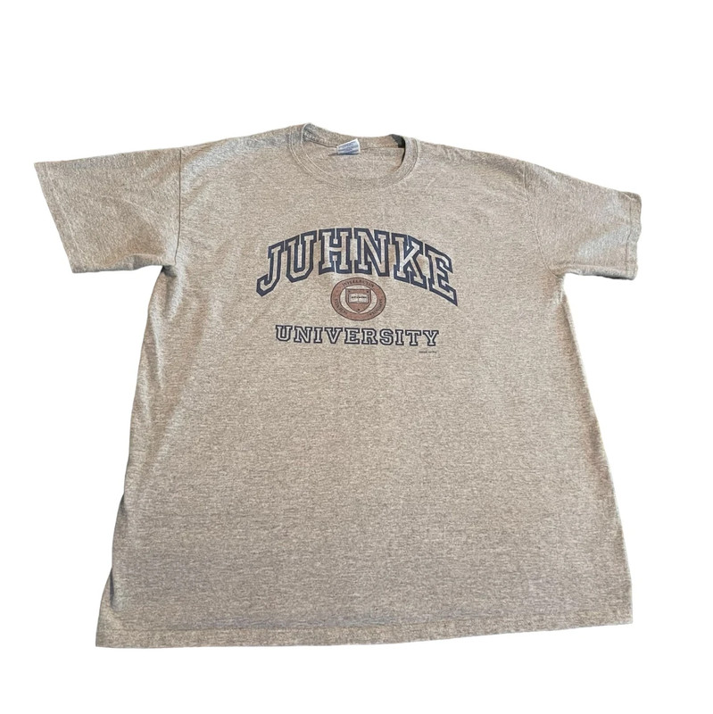 Juhnke University Shirt Men Large Gray Crew Neck School College Short Sleeve Tee 1