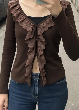 Haut chic romantique marron à volants en dentelle, Style Y2K - Taille S -, marque: NovaLace, état: Très bon état, taille: S / 36 / 8, 29,90 €, 32,10 € Protection acheteurs (Pro) incluse