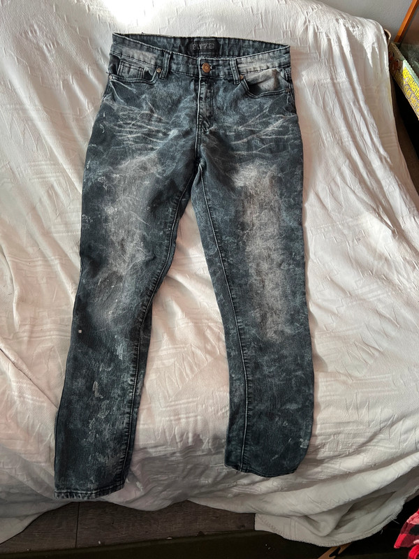 Encrypted Distressed Regular Straight Fit Jeans Mens 34x29 1