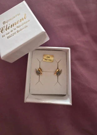 Boucles d'oreilles or 18 carats et pierres de topaze - Gold and topaz earrings, marque: bijouterie Clement, état: Très bon état, 260,00 €, 273,70 € Protection acheteurs incluse