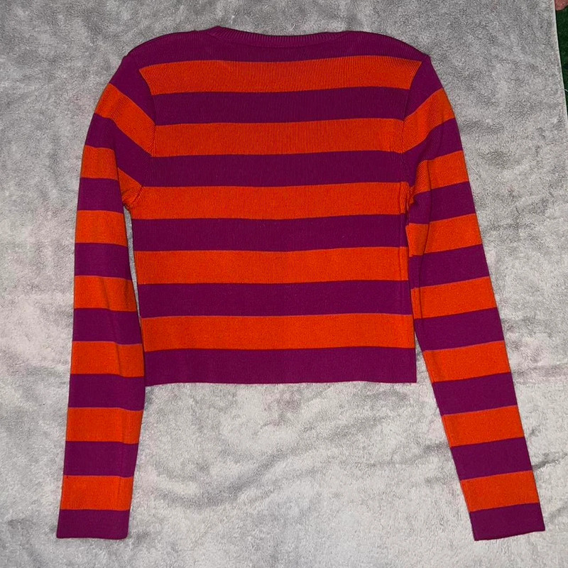 Primark xs pink and orange striped cropped sweater 3