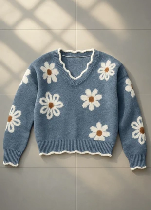 Joli pull bleu à motif floral, brand: Femme, condition: Very good, size: M / 38 / 10, €32.99, €35.34 includes Buyer Protection
