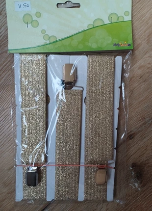 Gouden glitter bretels luxe, merk: NO LABEL, staat: Nieuw met prijskaartje, € 8,00, € 9,10 inclusief Kopersbescherming