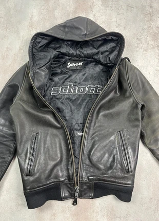 Veste à capuche schott en cuir noir boxy fit vintage - taille S, marque: Schott, état: Très bon état, taille: S, 169,00 €, 178,15 € Protection acheteurs incluse