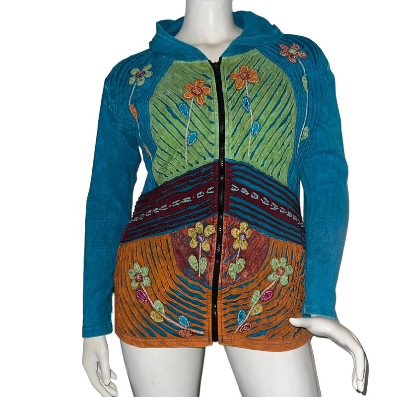 Embroidered patchwork boho hippie zippered hoodie 1