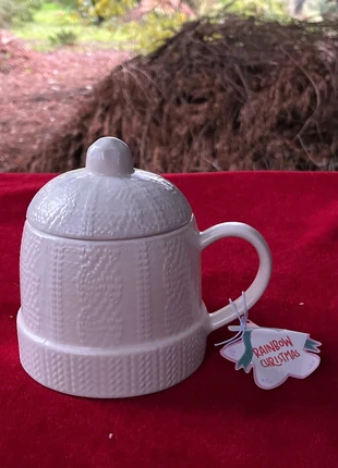 Mug d’hiver céramique blanc – couvercle bonnet tricoté, merk: cosy, staat: Heel goed, € 15,00, € 16,45 inclusief Kopersbescherming