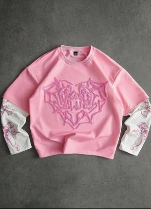 T-shirt style de rue populaire avec imprimé ange cupidon assorti, broderie cœur., marque: Vintage Dressing, état: Neuf avec étiquette, taille: M, 27,50 €, 29,58 € Protection acheteurs incluse