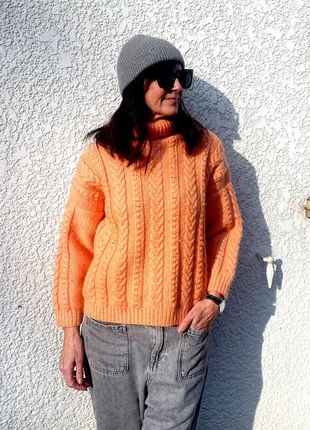 Pull torsadé en laine abricot ~fait main ~Vintage, merk: Vintage, staat: Heel goed, maat: M, € 30,00, € 32,20 inclusief Kopersbescherming