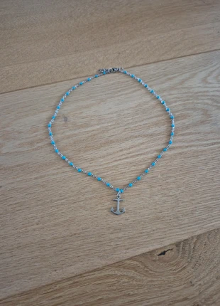 Collana girocollo perline azzurro acciaio inox con pendente ancora, condizioni: Nuovo senza cartellino, €5.00, €5.95 include la Protezione acquisti