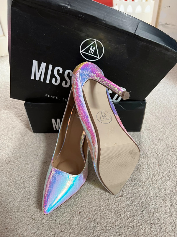 Holographic cheap snakeskin heels