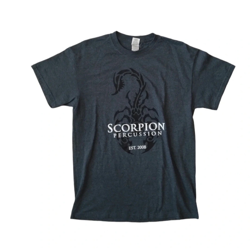 Gildan Men's Medium Charcoal Gray Unisex Scorpion Percussion Graphic Print Tee 1