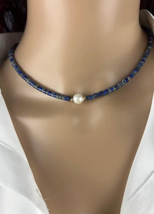 Lapis Lazuli Stone Necklace with Fresh Water Pearl, marque: Tendance, état: Neuf sans étiquette, 21,00 €, 22,75 € Protection acheteurs (Pro) incluse