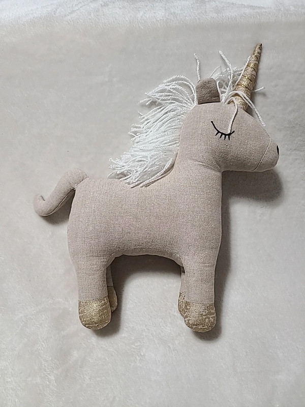 Pillowfort Beige Unicorn with Gold Hoofs And Horn  Size- 12x 15 1