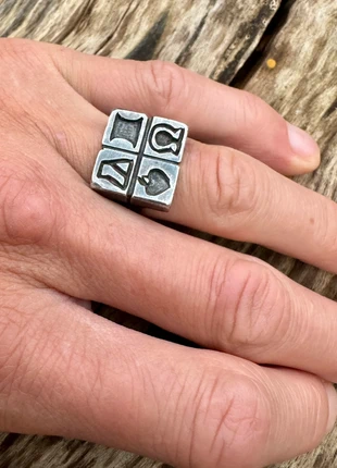 Handcrafted Silver Sealring Alpha Omega ring, staat: Heel goed, maat: 60.9 mm / 19.4 mm Ø, € 59,00, € 62,65 inclusief Kopersbescherming
