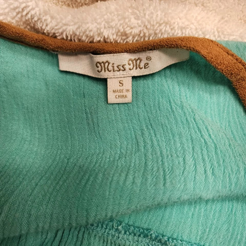 Miss Me Aqua Green-Blue Rayon Tank Top Loose Boho Size Small Women's 4