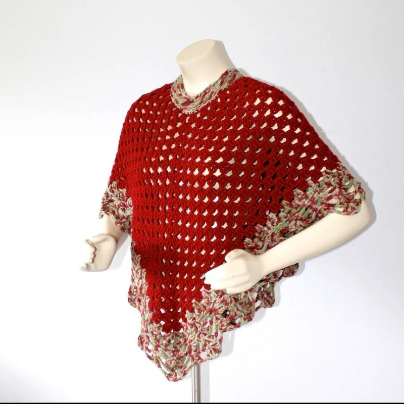 1970s Hand Knit Crocheted Poncho 4