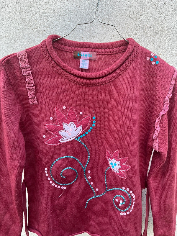 Pull original fantaisie enfantin rose fleuri 4