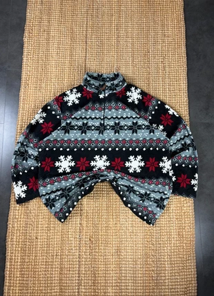Polaire ¼ Zip Noir, Rouge et Blanc Motifs Hivernal, Funky Fleece Oversize Vintage 80s Taille L, brand: Vintage Dressing, condition: Very good, size: L / 40 / 12, €25.00, €26.95 includes Buyer Protection Pro