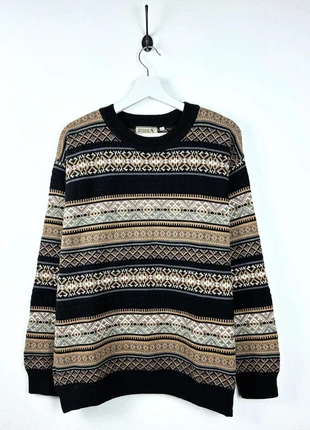 Nordic vintage knit sweater cozy patterned 90s brown-black unisex, brand: Punto, condizioni: Ottime, taglia: L, €19.99, €21.69 include la Protezione acquisti