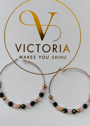 Boucles quartz rose et agathe noire, brand: Victoria Bijoux, condizioni: Nuovo con cartellino, €29.00, €31.15 include la Protezione acquisti