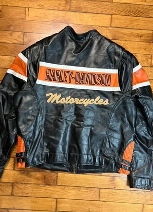 Harley Davidson | Blouson - Cuir - Genuine leather jacket - Rare - Moto | Noir - Orange | taille XL, marca: Harley Davidson, estado: Bueno, tamaño: XL, 215,00 €, 226,45 € Protección al comprador incluida