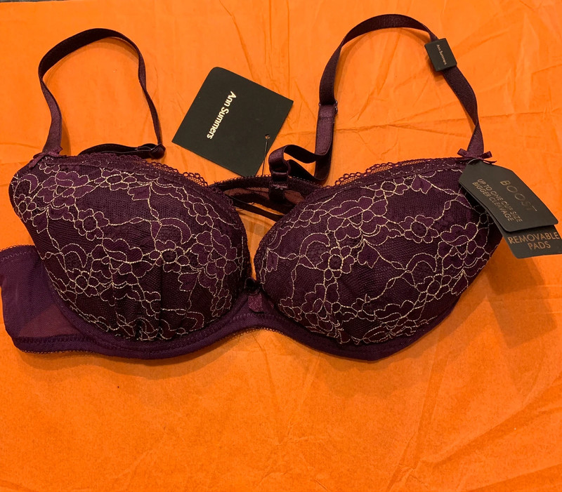 Ann Summers sexy lace purple / gold underwired plunge bra
