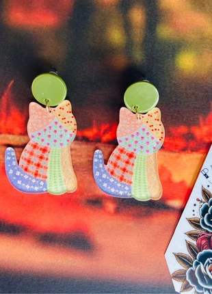 Boucles d’oreilles chat patchwork, merk: Handmade, staat: Nieuw met prijskaartje, € 8,00, € 9,10 inclusief Kopersbescherming