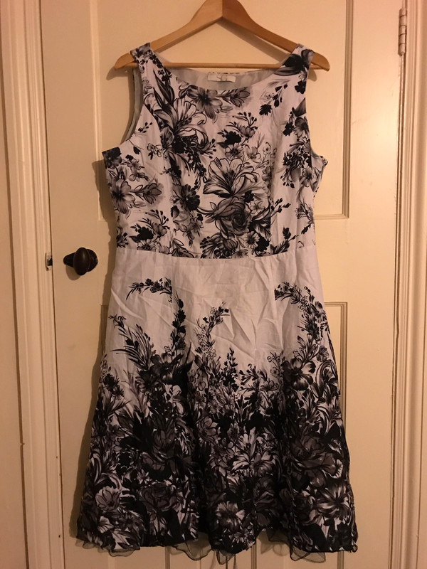 Black and White Floral Midi Dress with Watercolour Design Pattern ...