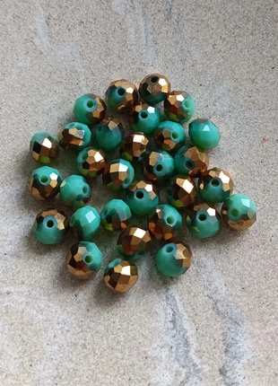 Fil de perles rondelles à facettes en verre, bicolore vert turquoise/doré 8x6 mm - PTU1-12, condition: New with tags, €1.70, €2.49 includes Buyer Protection Pro