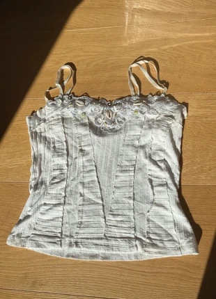 Top bianco corto con conchiglie 100% cotone, marque: no name, état: Très bon état, taille: S / 36 / 8, 9,50 €, 10,68 € Protection acheteurs incluse