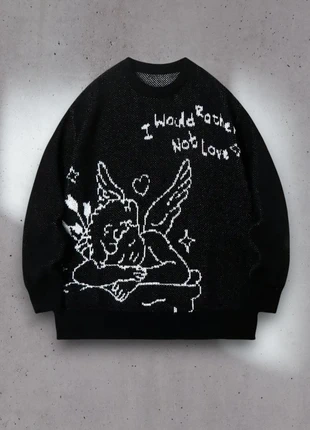 Pull d'hiver Y2K Style Old School - Taille M - "I would Rather Not Love” - Noir Blanc #9, état: Très bon état, taille: M, 39,90 €, 42,60 € Protection acheteurs incluse