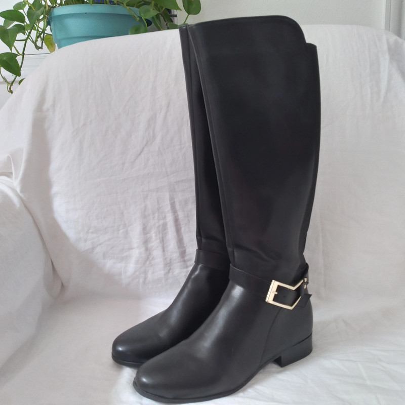 Tahari Lacey Black Leather Riding Boots, Size 6 1/2 M 1