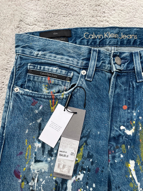 Jeansy poplamione farba Calvin Klein Splatter Jeans Vinted