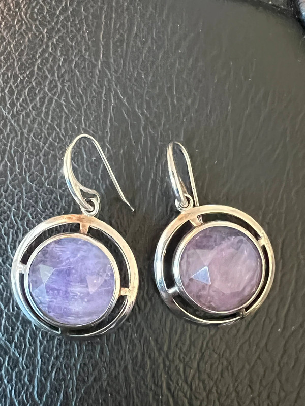 Sterling Silver & Rutilated Purple Amethyst Round Earrings Arizona Estate! 3