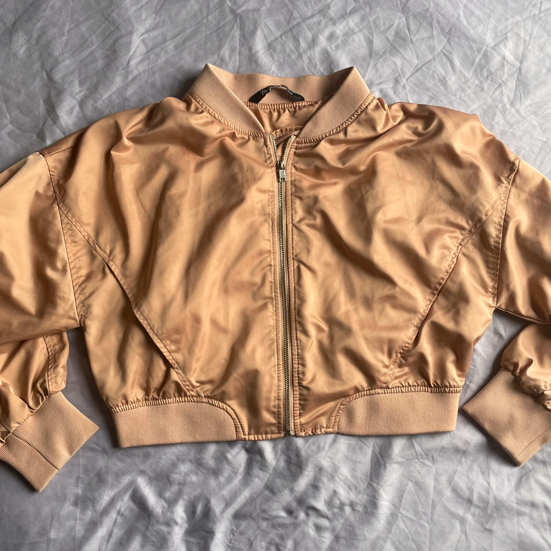 Rose gold satin bomber clearance jacket