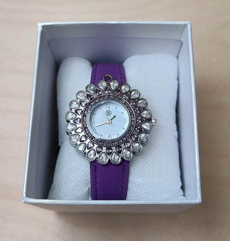 2 Piece Strada Japanese Movement Floral Design Water Resistant Watch Purple 2