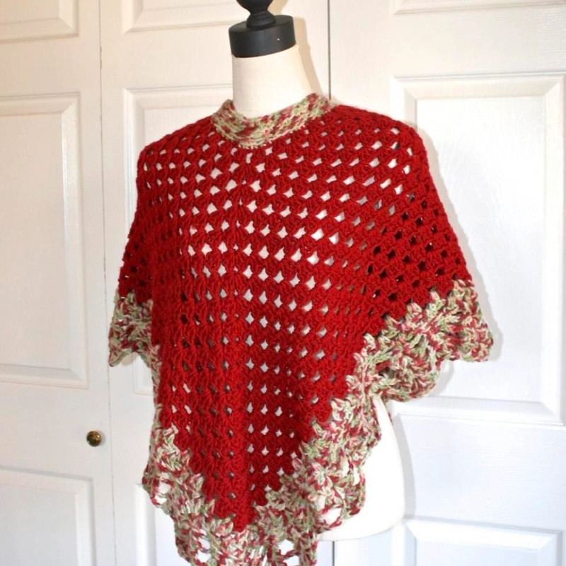 1970s Hand Knit Crocheted Poncho 1