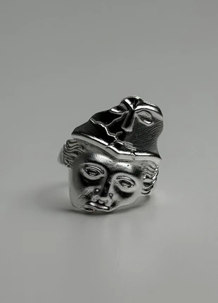 Bague antique en acier inoxydable mat, ajustable ring, bague visage abstrait argenté, brand: Argent, condition: Very good, size: Adjustable, €10.00, €11.20 includes Buyer Protection Pro