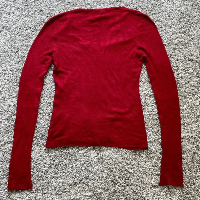 BCBG Maxazria Women’s Long Sleeve Knit Sweater Pullover V-neck Red Size L 2