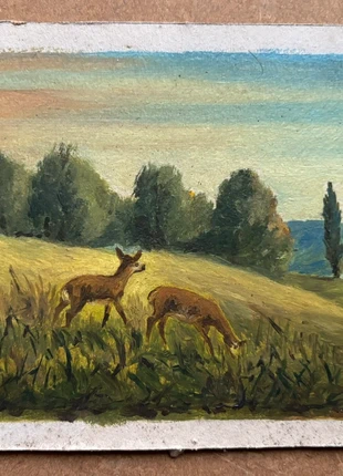 Ancienne Huile sur carton biches paysage 53, marque: Art, état: Bon état, 8,50 €, 9,63 € Protection acheteurs incluse