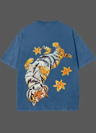 T-shirt bleu oversize à imprimé de tigre pour homme style y2k, merk: Betrz, staat: Heel goed, maat: M, € 29,90, € 32,10 inclusief Kopersbescherming