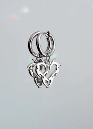 Silver Tribal Y2k Heart Style Hoop Dangle Earrings, condition: New without tags, £10.00, £11.20 includes Buyer Protection