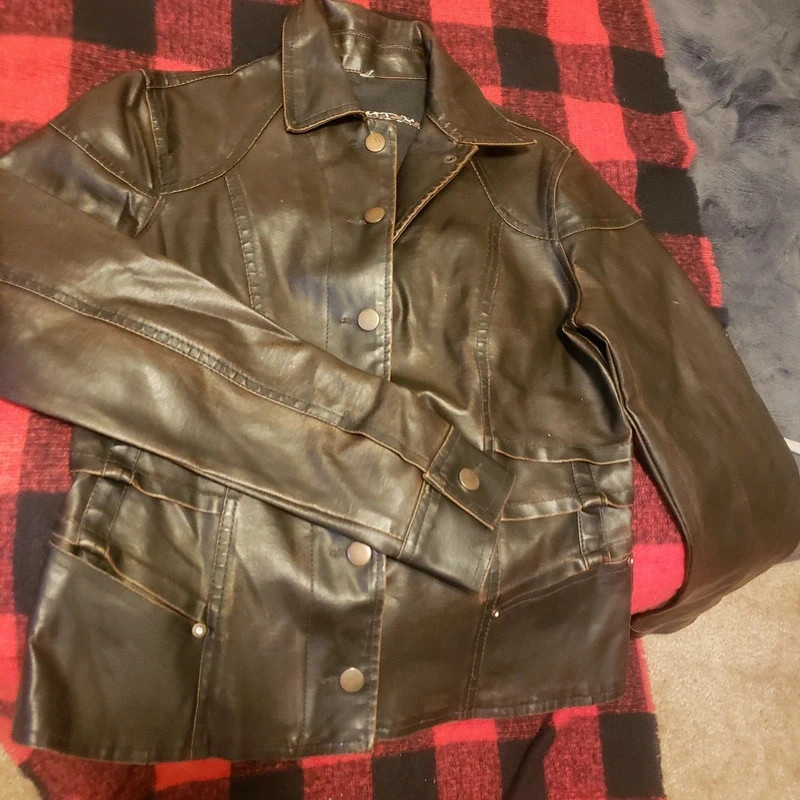 Pleated Brown Leather Jacket 1