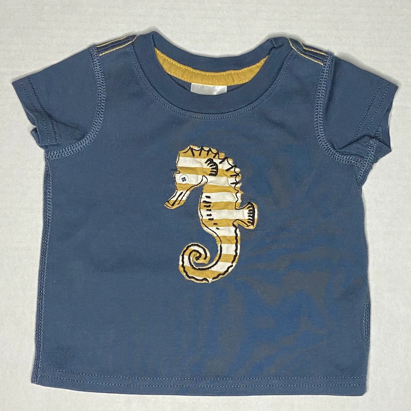 Hanna Andersson Blue Seahorse Short Sleeve Shirt Size 60 US 3-6M 1