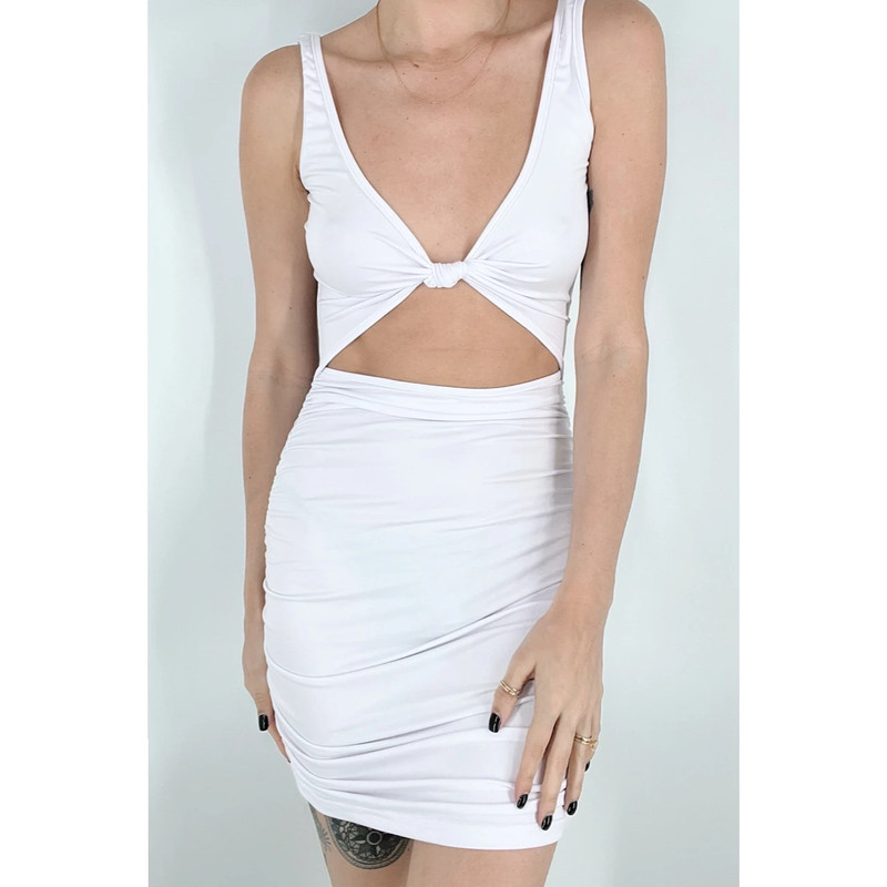 Shein White Cut Out Front Knot Bodycon Mini Dress Size Small 1