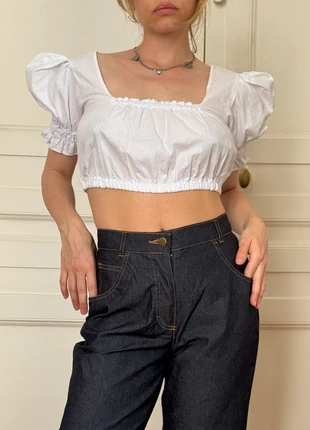 Top court en coton manches bouffantes, merk: Vintage Dressing, staat: Heel goed, maat: M / 38 / 10, € 9,00, € 10,15 inclusief Kopersbescherming Pro