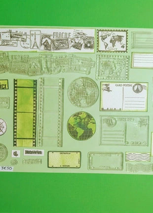 Tampons transparents – Motifs carte, timbres,étiquettes vintage-scrapbooking-N°226, condition: Very good, €3.50, €4.38 includes Buyer Protection